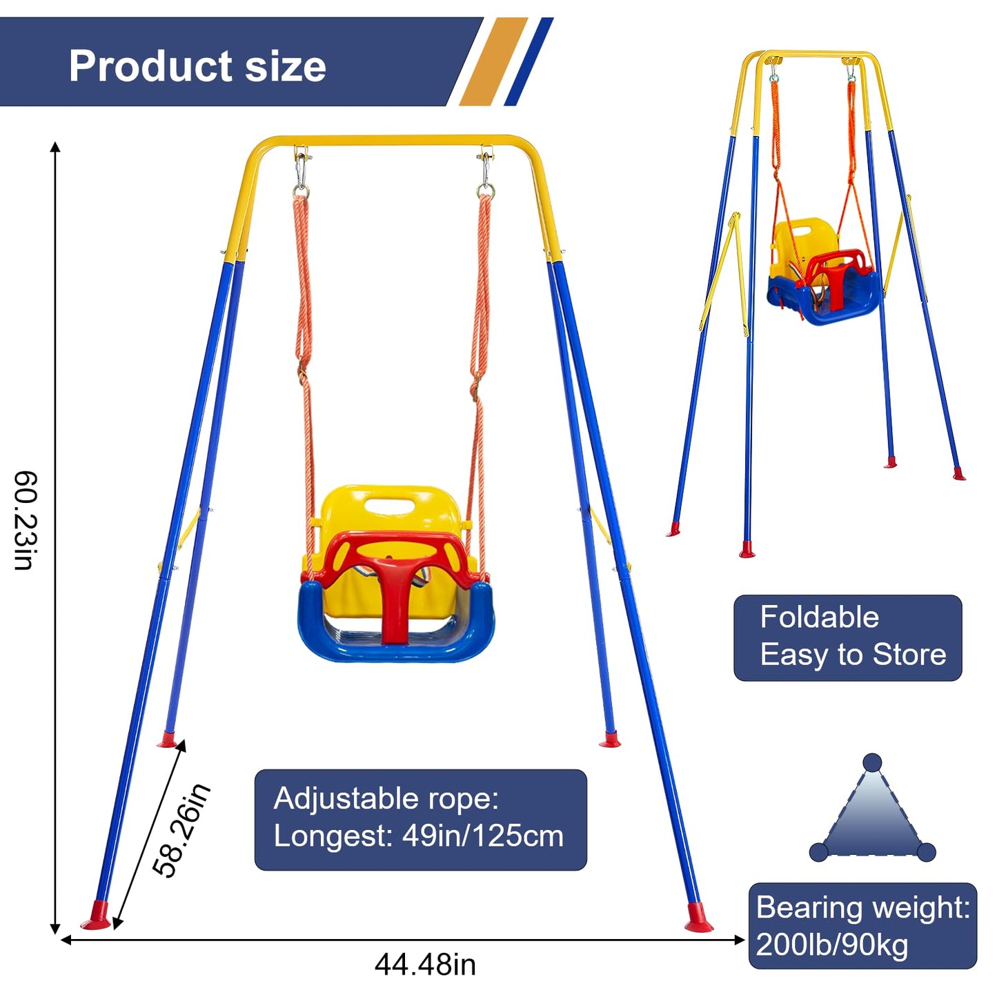Luxdsgn 3-in-1 Toddler Swing Set — Indoor/Outdoor, Foldable Stand, Ages 6 Months to 10 Years