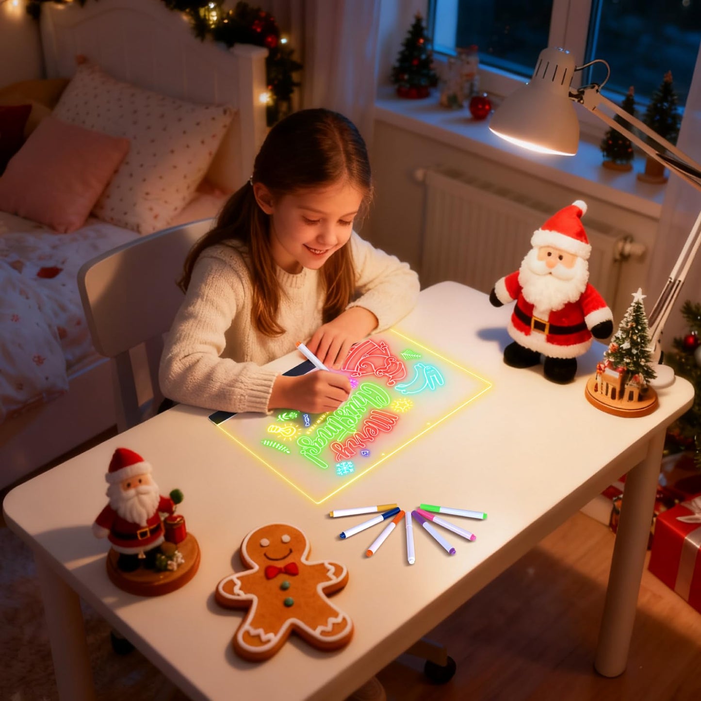 LuxuMach 16.2-Inch LED Note Board with Colors – Light Up Acrylic Drawing Board for Kids, USB Powered & Stand