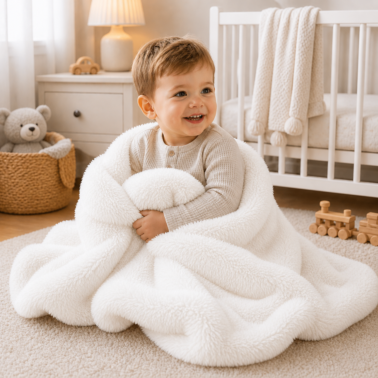 Luxury Faux Fur Baby Blanket - White