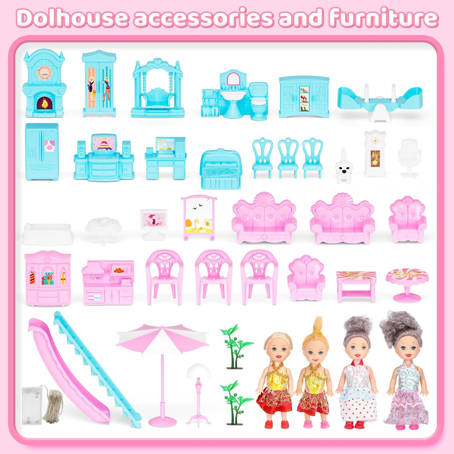 LUYE 5-Story Dream Doll House with 19 Rooms, Lights & Dolls – STEM Gift for Girls 6–16