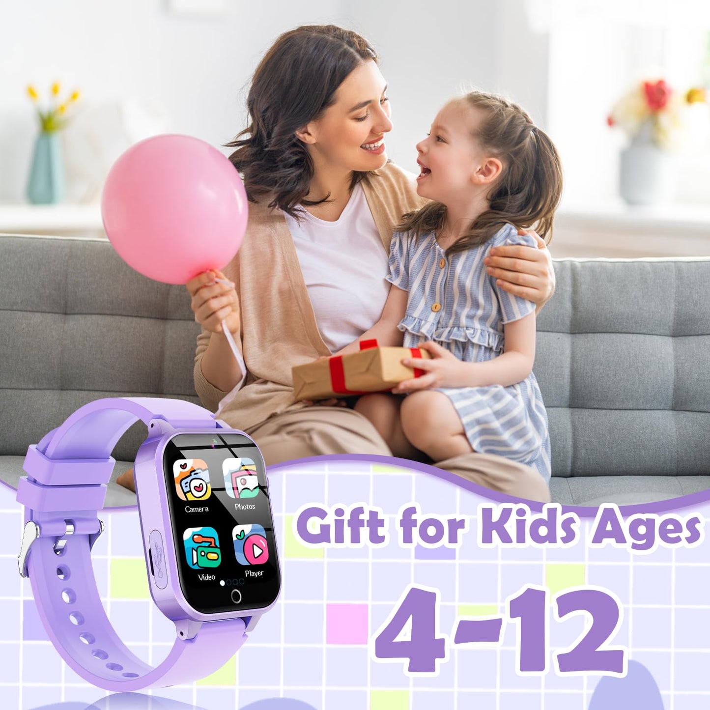 Luyiilo Kids Games Watch Purple – 26 Puzzle Games, Touch Screen, 300k Camera, 7–14 Day Battery