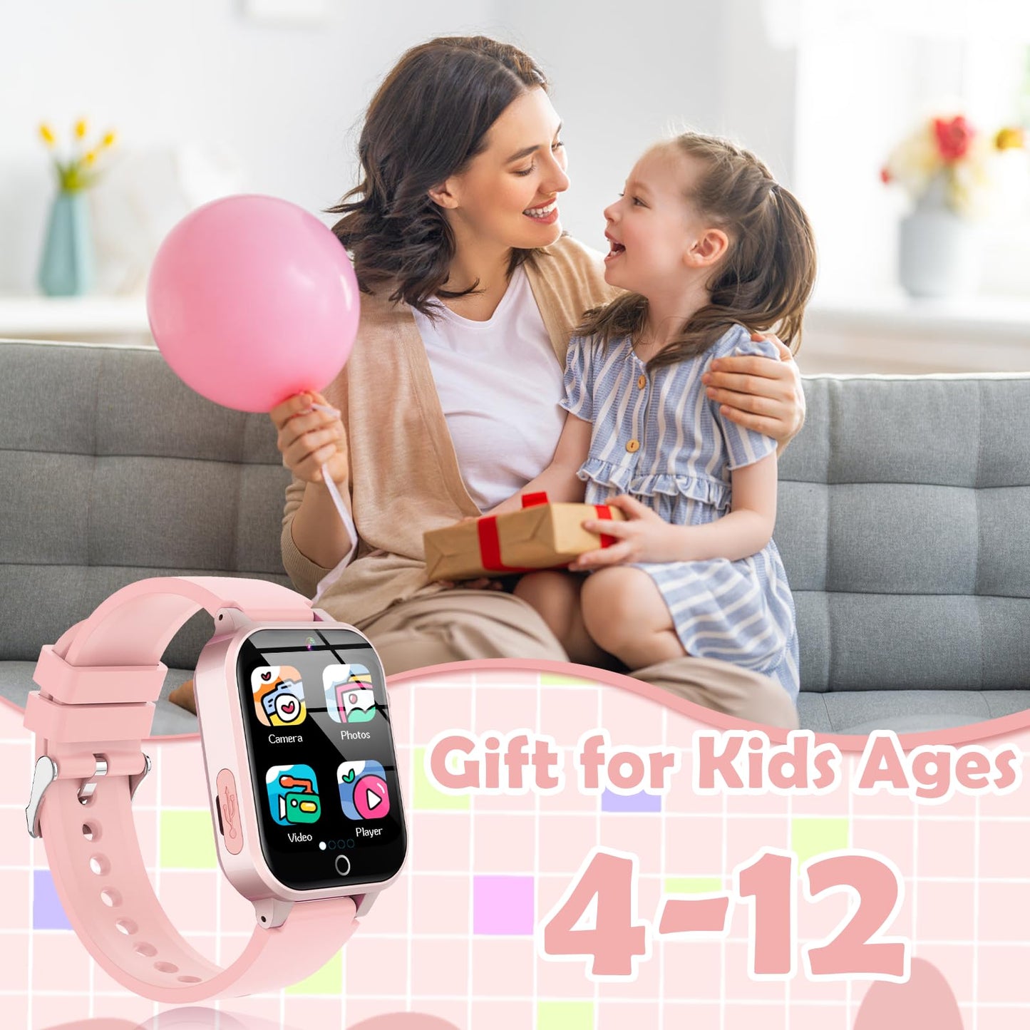 Luyiilo Kids Games Watch Soft Pink – 26 Puzzle Games, Touch Screen, 300K Camera, Gift for Ages 4–12