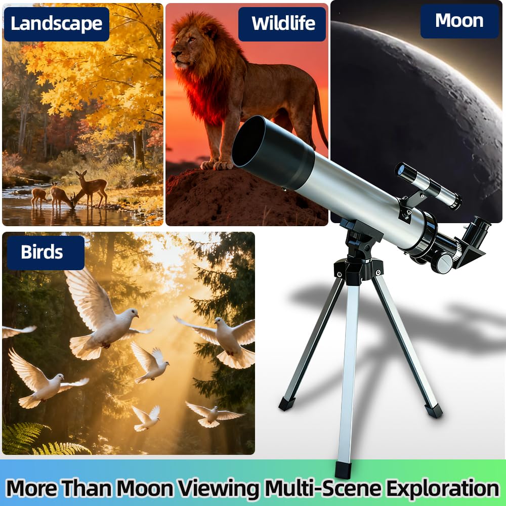 Luzsco Kids Telescope 50mm 100x – Beginner Silver with Tripod