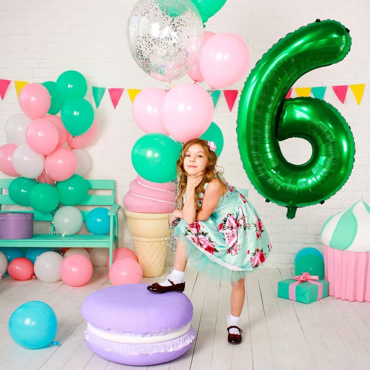 LVMOQIQIU 40 Inch Dark Green Foil Number 6 Balloon – Large Party Number Balloon