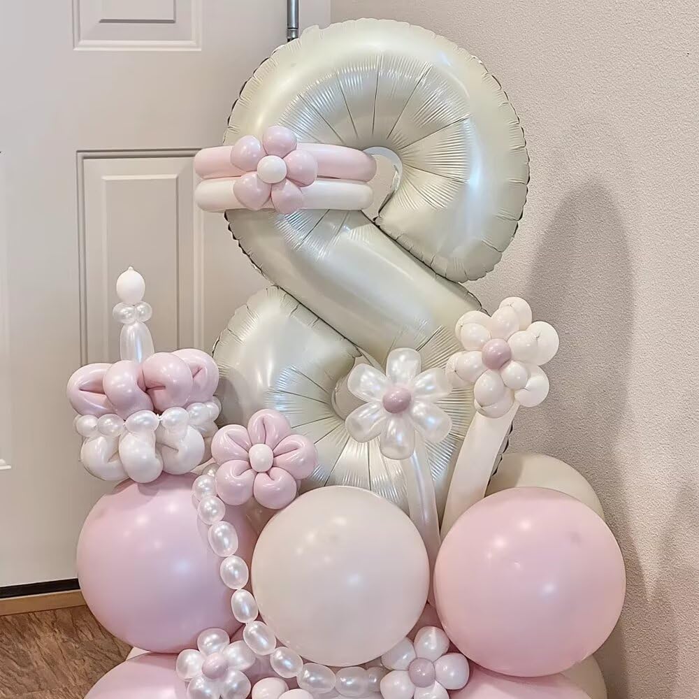 LVMOQIQIU 40-Inch Cream White Foil Number Balloon – Large Numeral Balloons for Weddings, Birthdays, and Celebrations