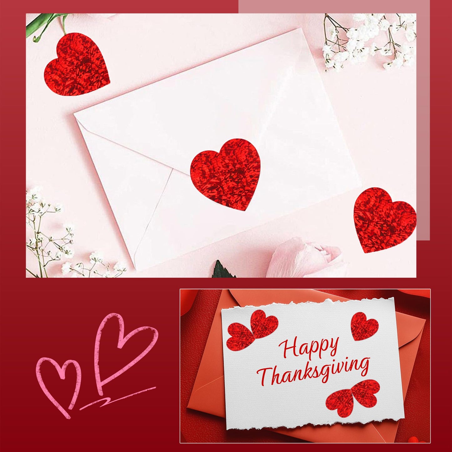 Lxzyu Red Heart Stickers – 500Pcs Glitter Valentine Stickers, 1-Inch, Self-Adhesive for Envelopes, Gifts & Crafts