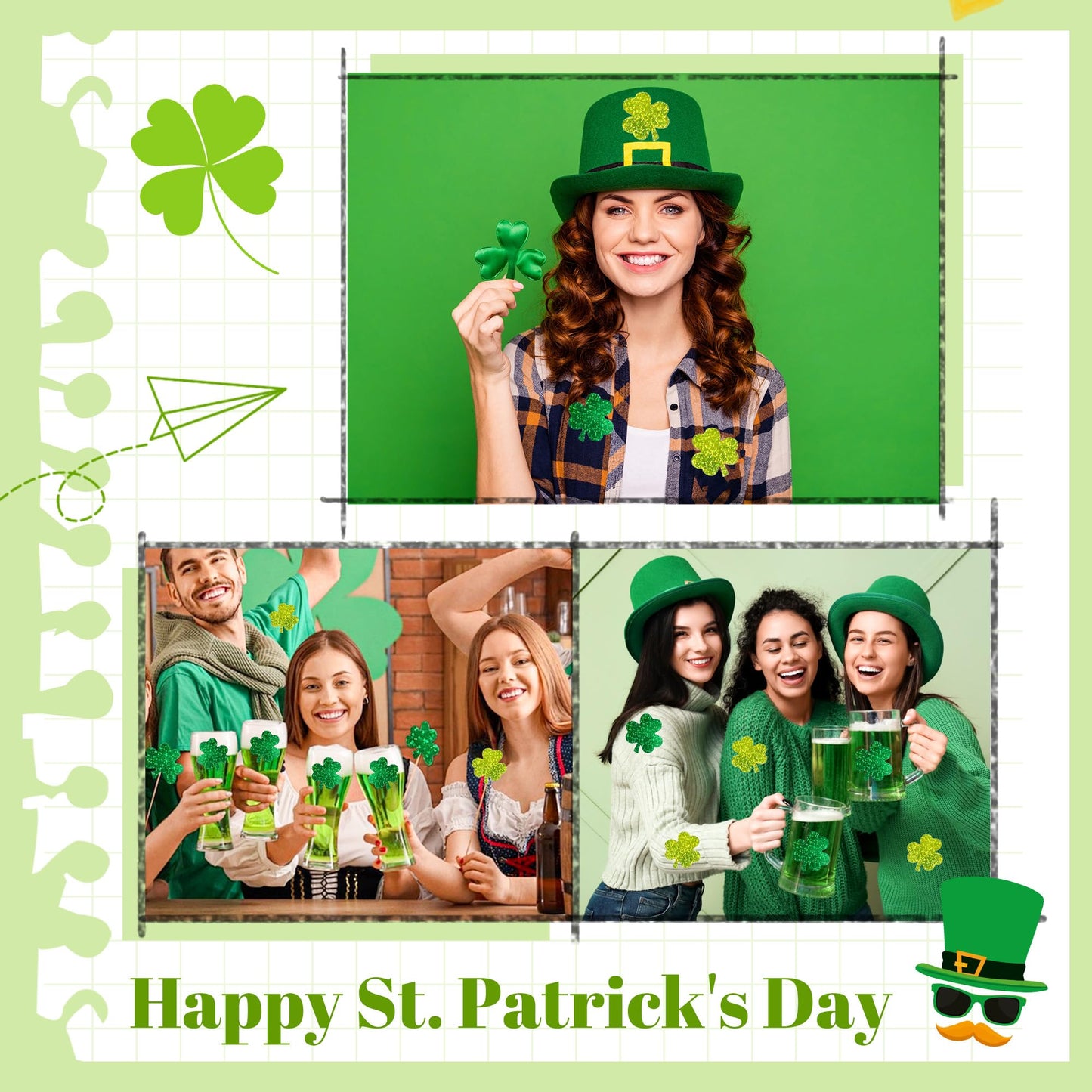 Lxzyu St Patrick's Day Stickers Roll – 500 Shamrock Holographic Glitter Labels (3.8 cm)