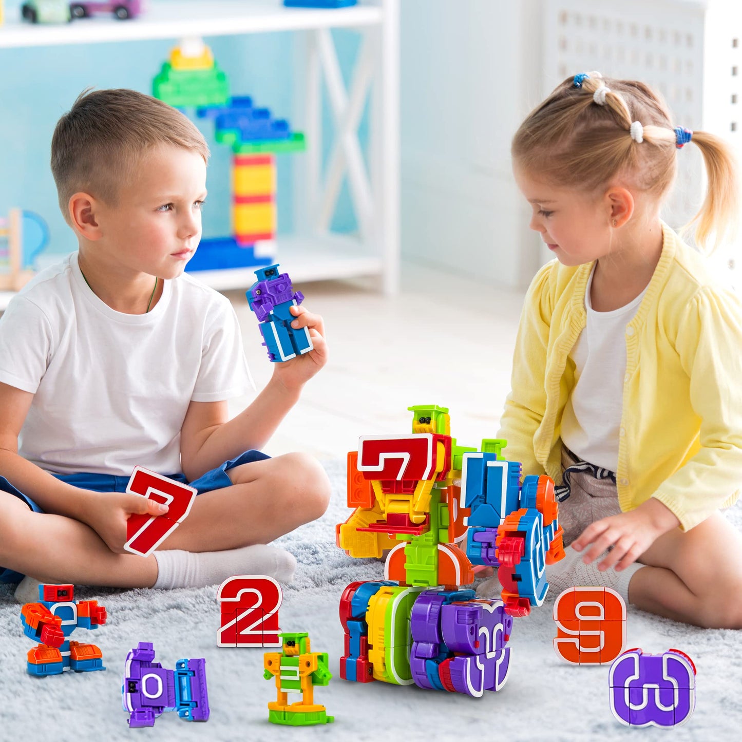 Lydaz Number Bots: STEM Robot Toys for Kids 3-5 (10-Piece Number Blocks)