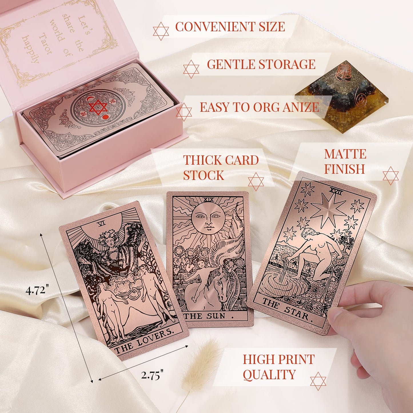 LYINGFISH Tarot Cards for Beginners – Waterproof Rose Gold Rider-Waite Deck with Guide Book (78 Cards)