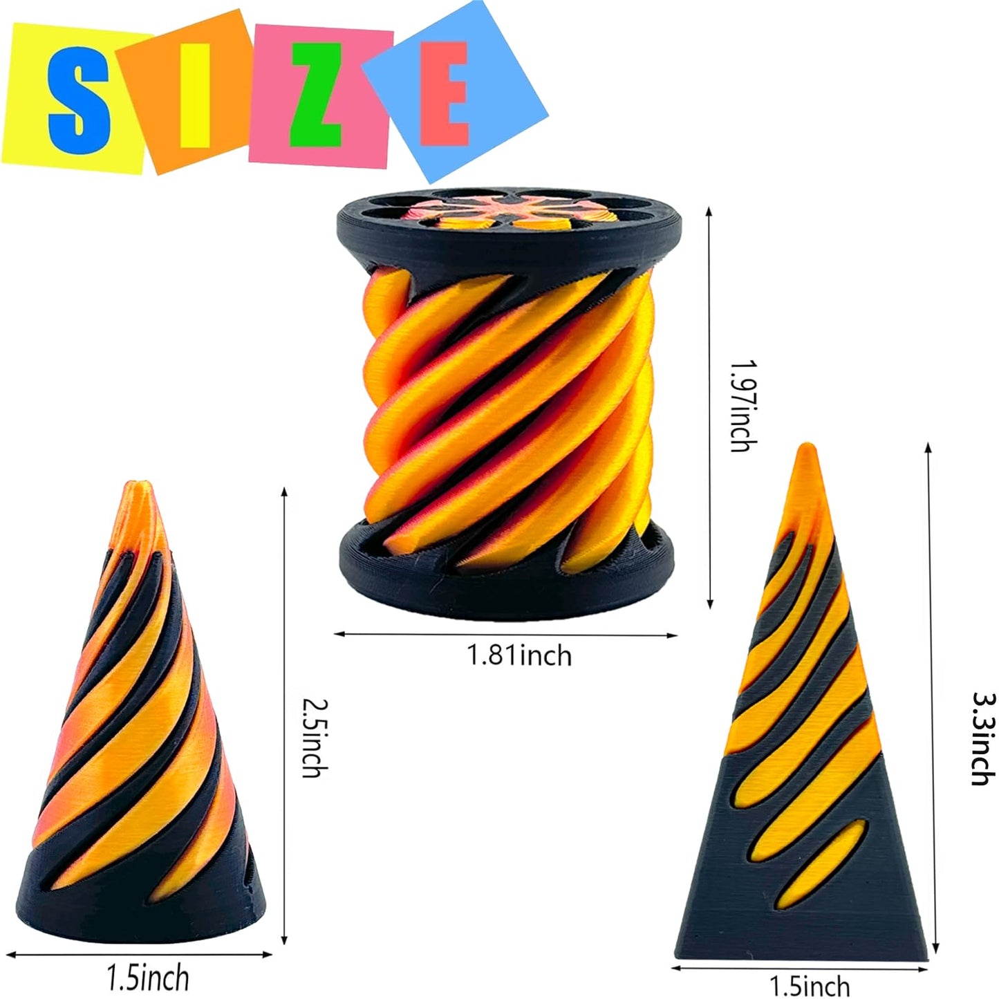 Lyzbbsoy 6Pcs Spiral Cone Fidget Toy – Impossible Cone & Pyramid Passthrough, 3D Printed Desk Deco