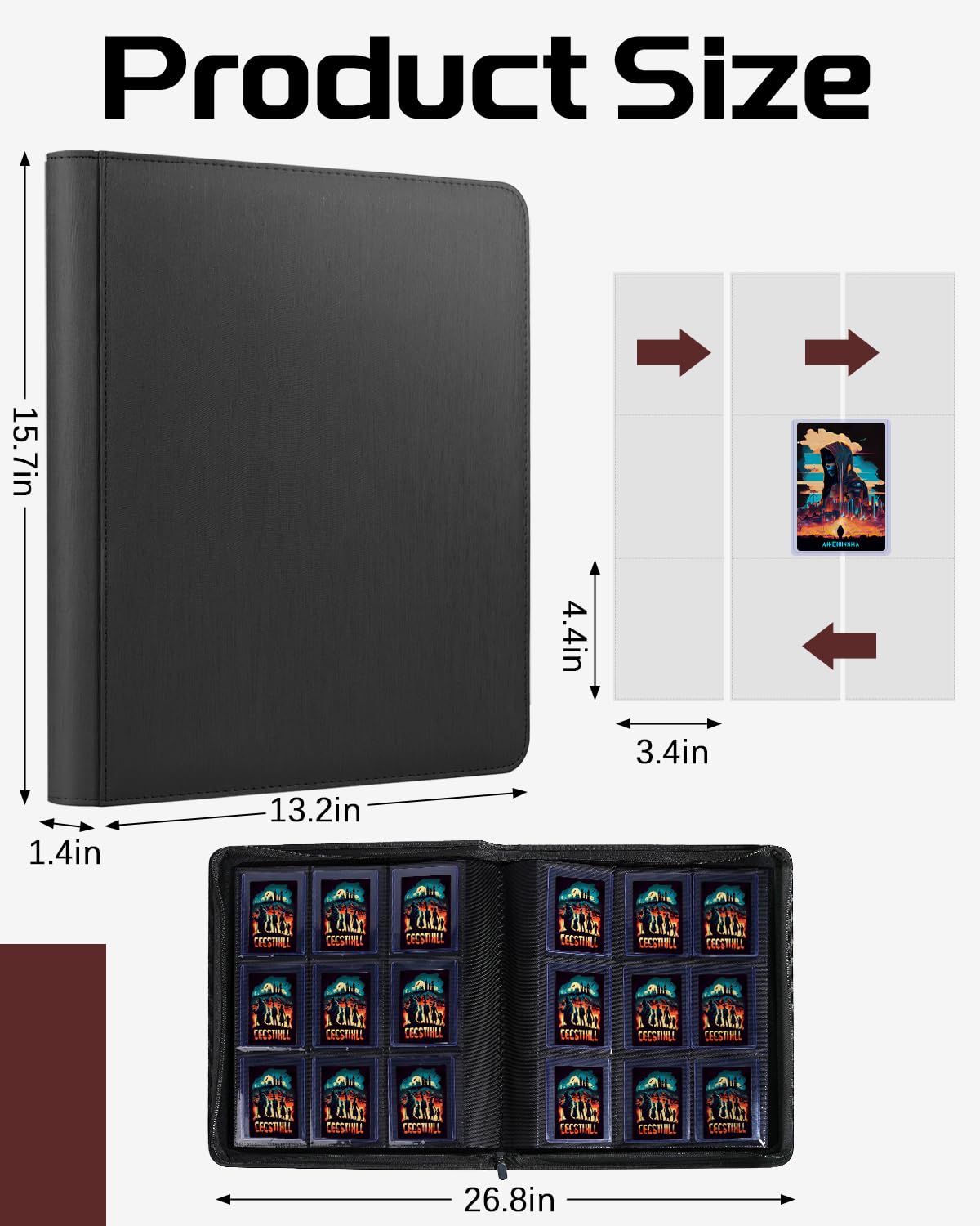 Lzerking 2 Pack Top Loader Binder – 576 Card Capacity, PU Leather, Waterproof & Acid-Free