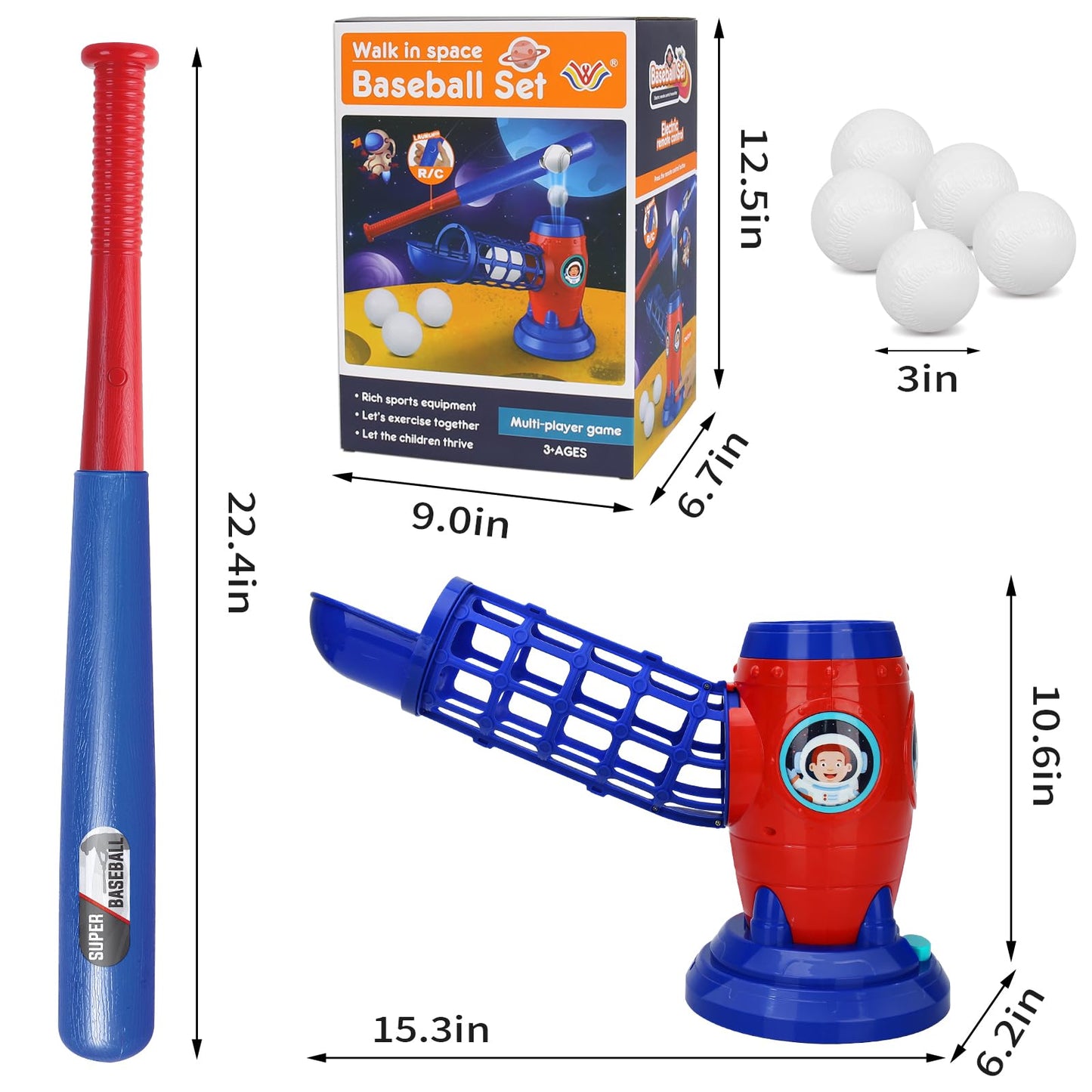 LZZAPJ T Ball Set for Kids 5-8 | Tee Ball with Launcher & Extendable Bat