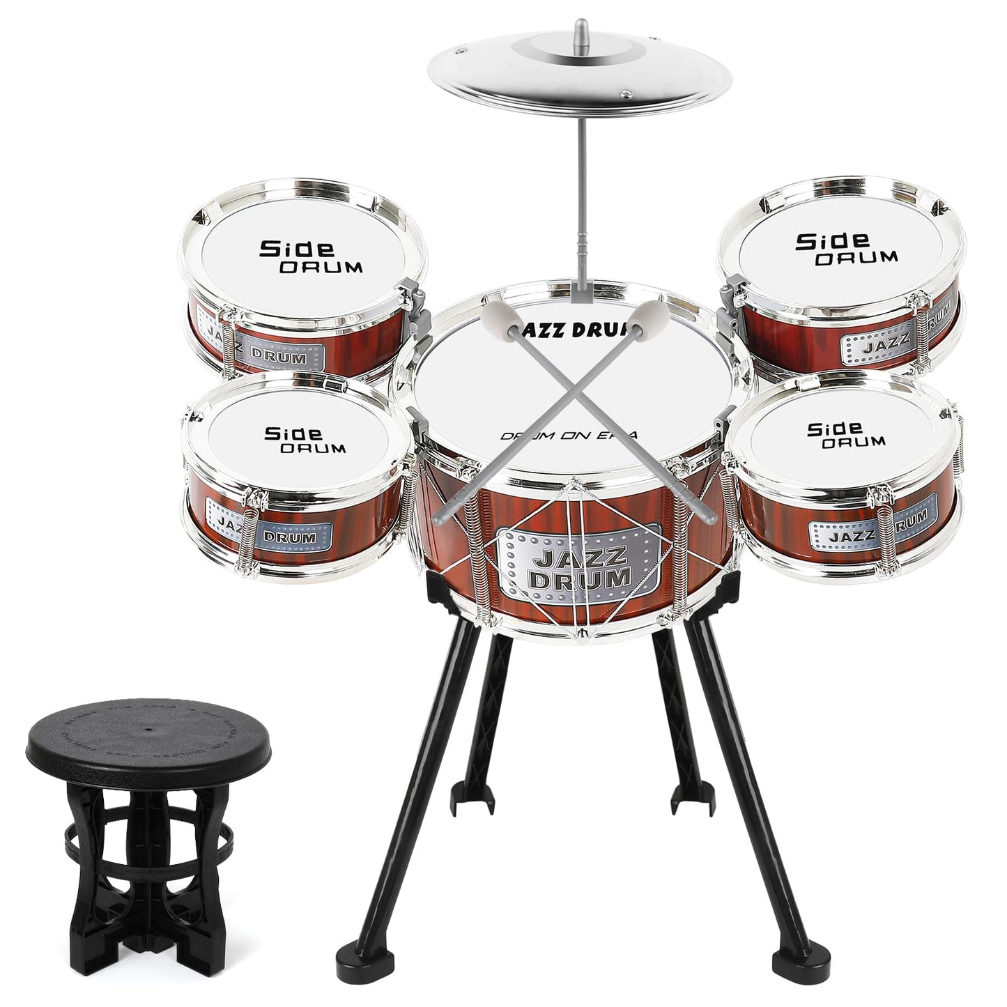 M SANMERSEN 8-Piece Toddler Drum Set for Ages 3-5 – Beginner Kit with Stool and Soft-Head Drumsticks