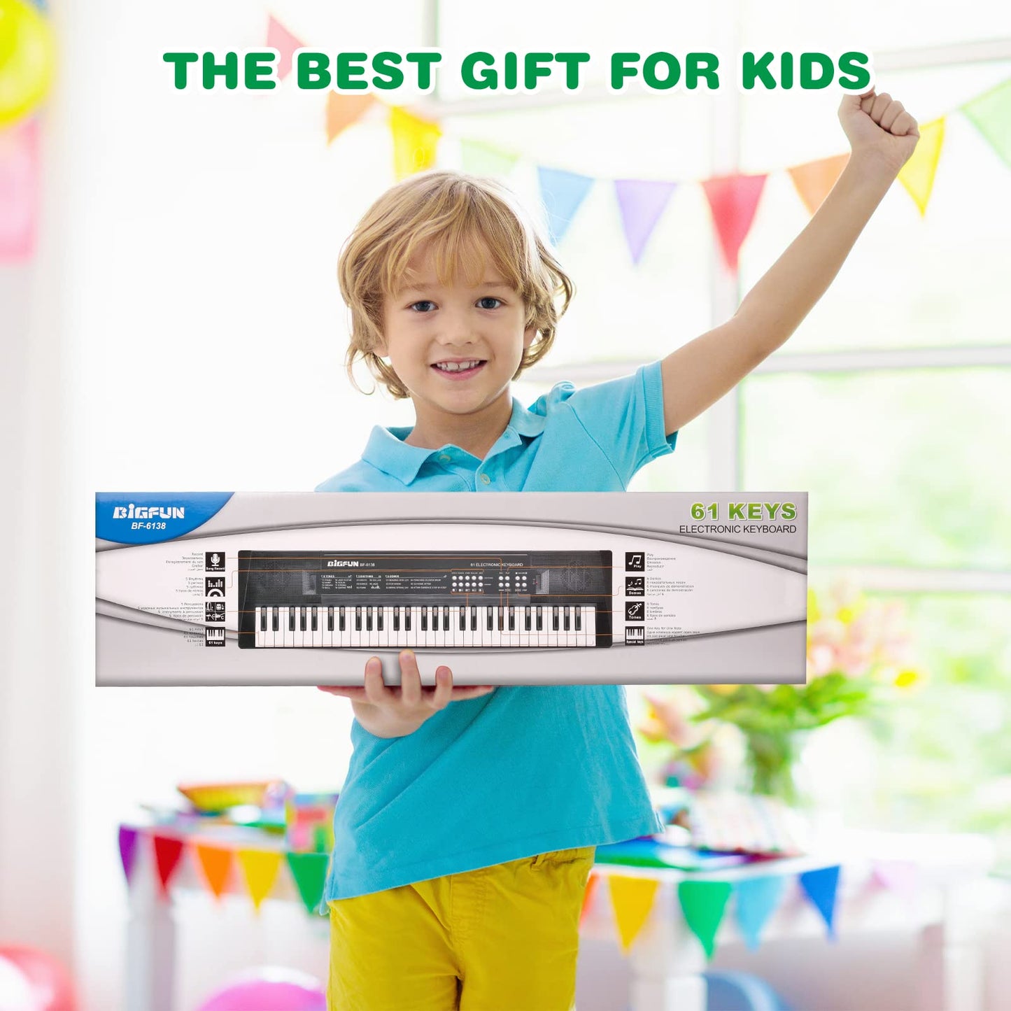 M SANMERSEN Kids 61-Key Portable Keyboard with Microphone – Beginner Piano Toy (Ages 3–12)