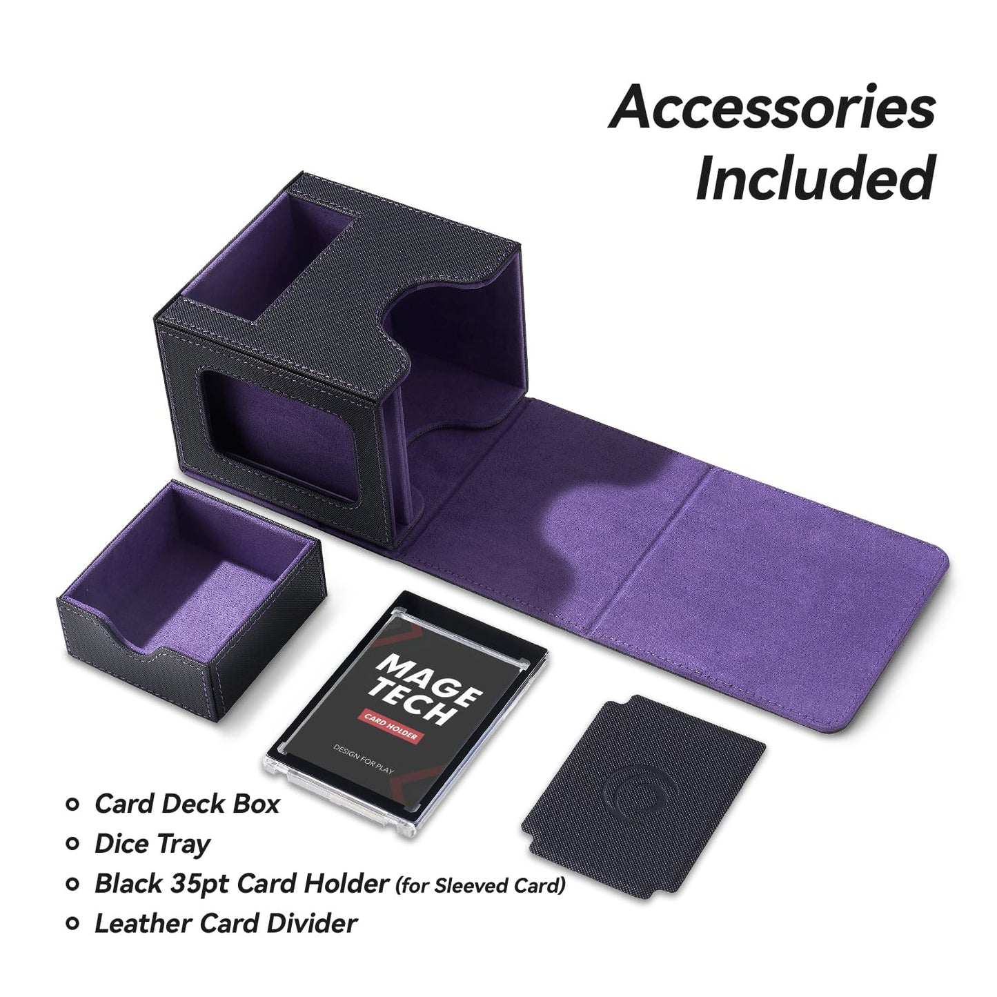 Mage Tech Card Deck Box for MTG Commander — 100 Double-Sleeve Capacity, 35pt Holder, Dice Tray, Magnetic Closure