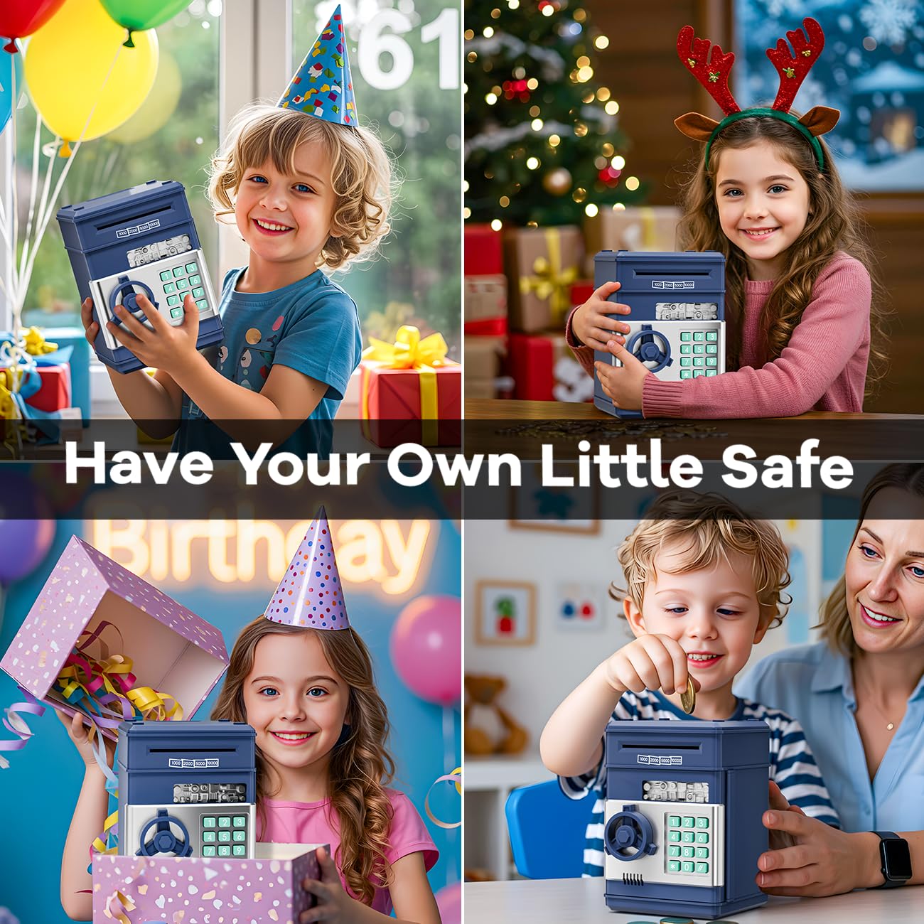 MAGIBX Password Piggy Bank Toy for Kids 5-12 – Safe Savings Gift Navy