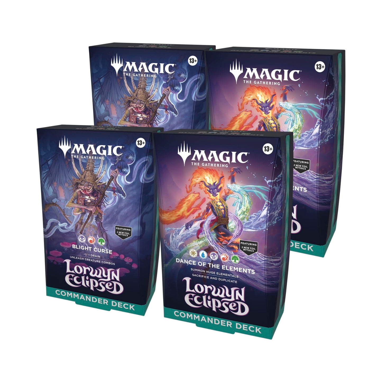 Magic: The Gathering Lorwyn Eclipsed Commander Deck Bundle | 4 Decks (2 Dance of the Elements, 2 Blight Curse)
