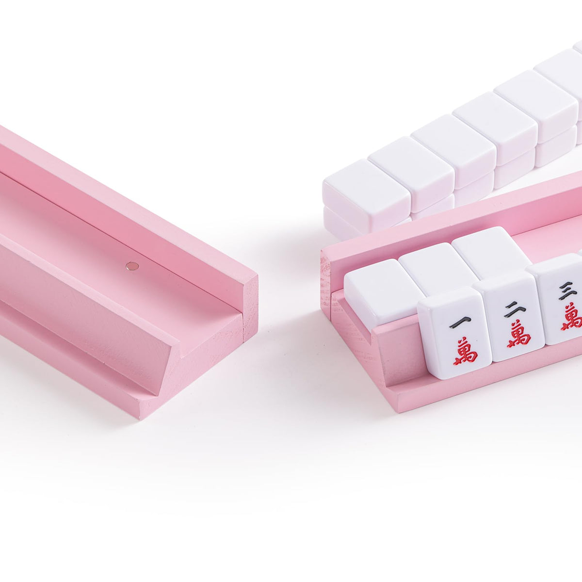 Magic Sewing Machine 4PCS Wooden Mahjong Racks with Magnetic Pushers – Pink Natural Pine
