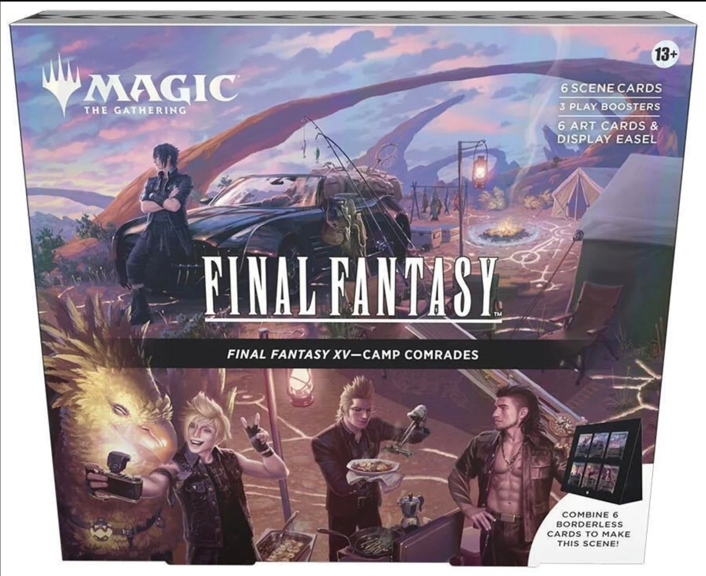 Magic: The Gathering FINAL FANTASY Scene Box – Camp Comrades | 6 Foil Borderless Cards + Display Easel