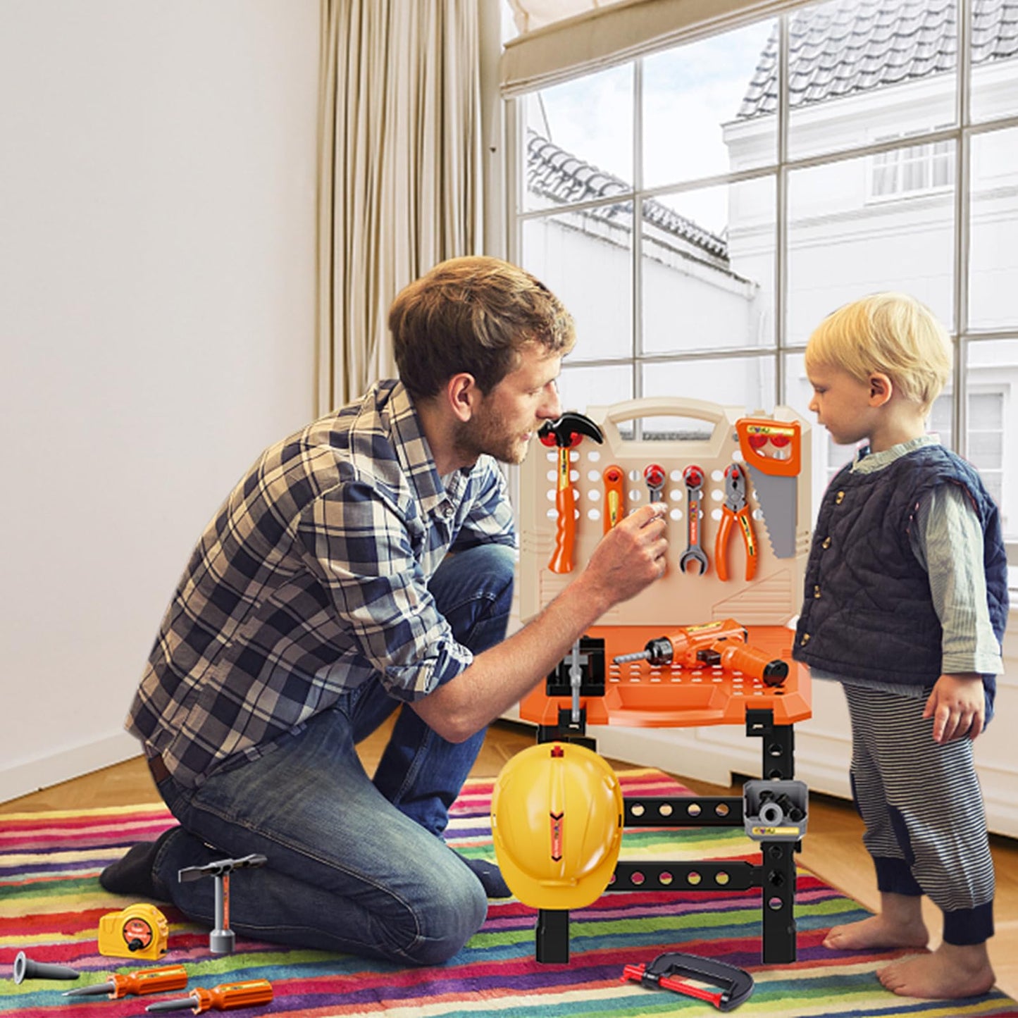 MAGIC4U 95PCS Kids Tool Bench Set – Realistic Tools, Safety Gear & Drill for Pretend Play