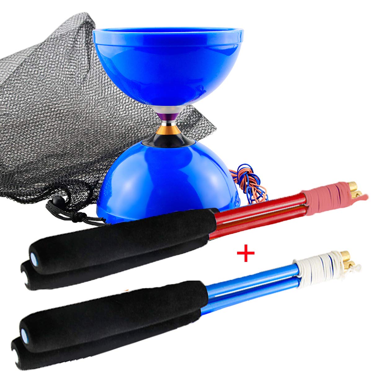 MAGICYOYO Pro Triple Bearing Diabolo - Blue 5-inch with Carbon Sticks, Extra Strings & Net Bag