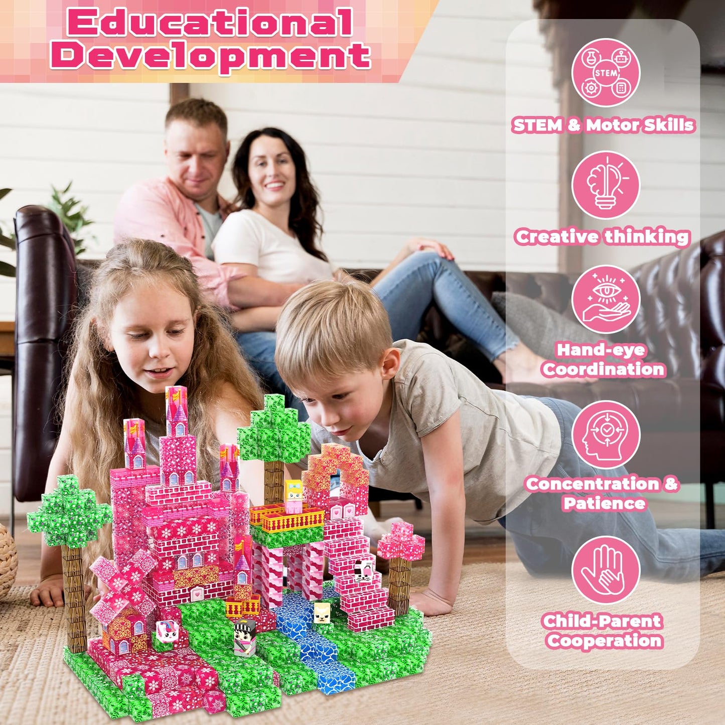 Magnetopia Magnetic Blocks - 100-Piece Castle STEM Building Set for Kids 4-8