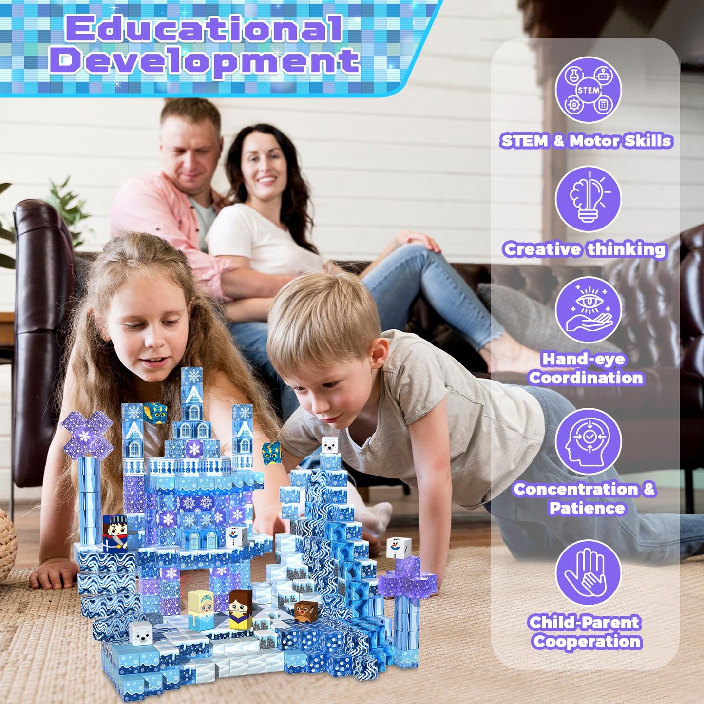 Magnetopia Magnetic Blocks 100-Piece Set | Transparent Blue Castle STEM Toys for Kids 3+