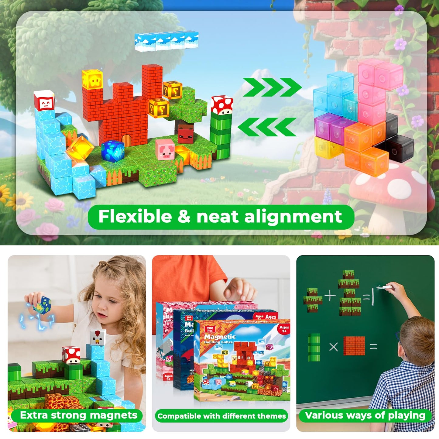 Magnetopia 200PCS Magnetic Blocks with Light Blocks – STEM Building Toy for Kids 3-10