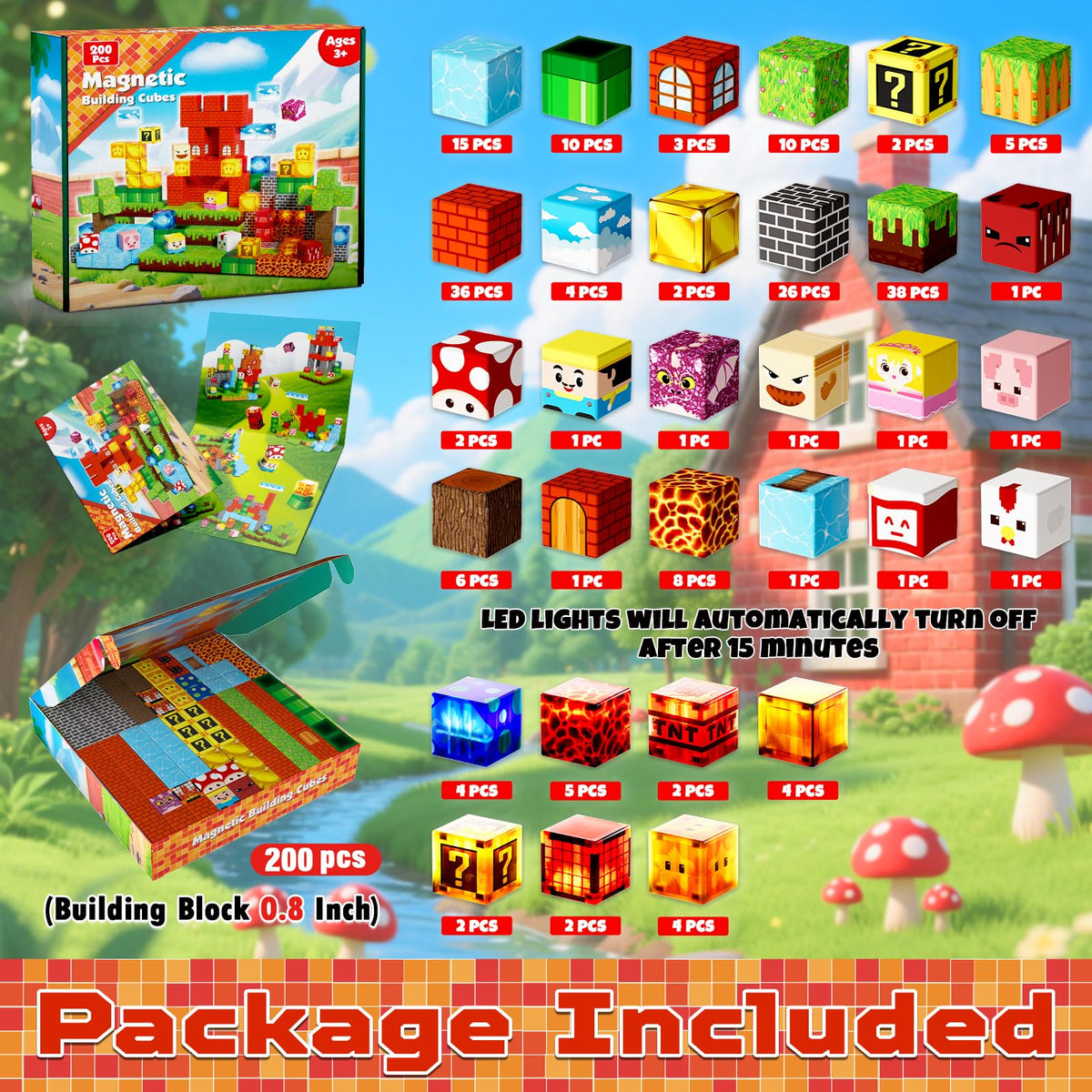 Magnetopia 200PCS Magnetic Blocks with Light Blocks – STEM Building Toy for Kids 3-10