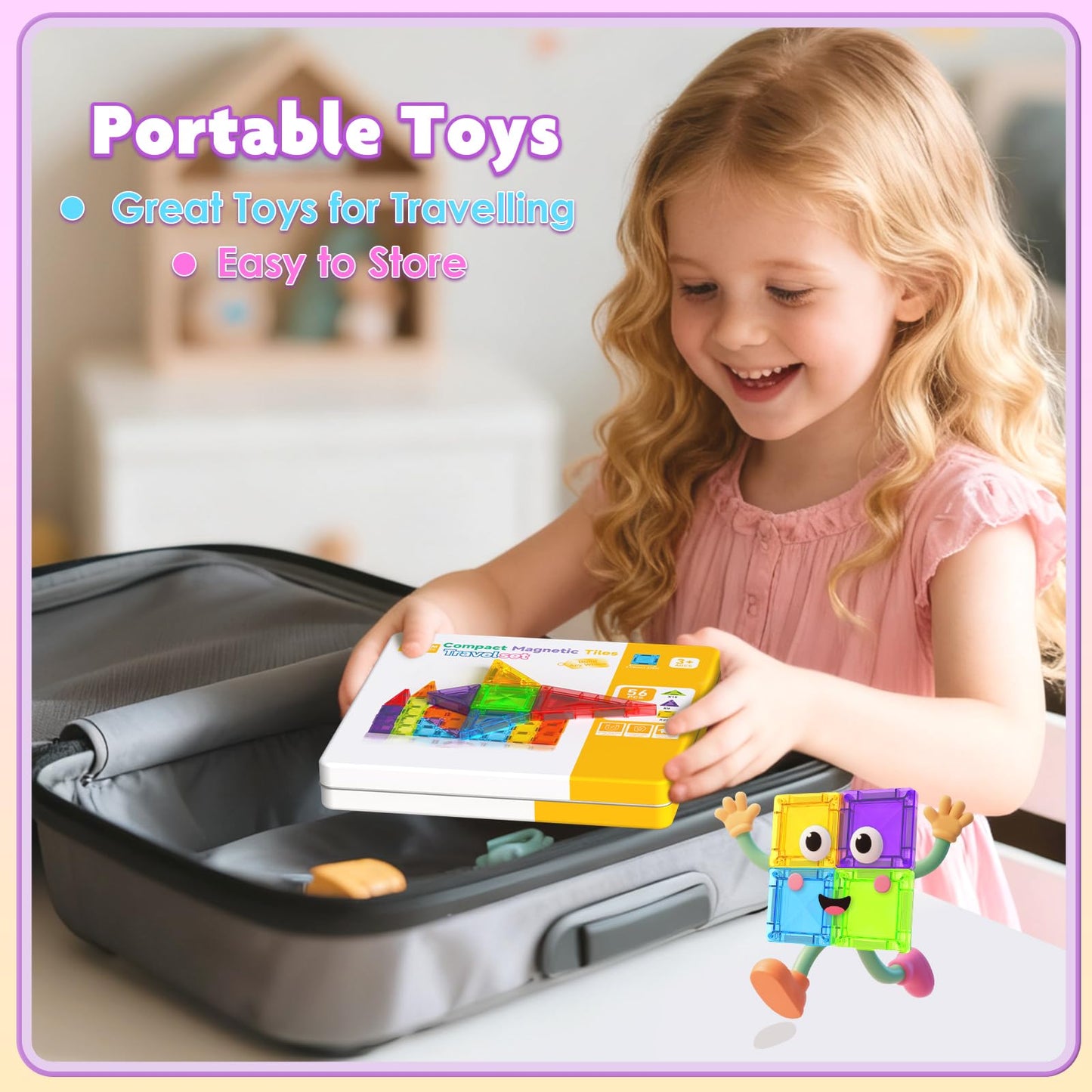 Magneverse Mini Magnetic Tiles – 56-Piece Travel Set for Kids Aged 3-8