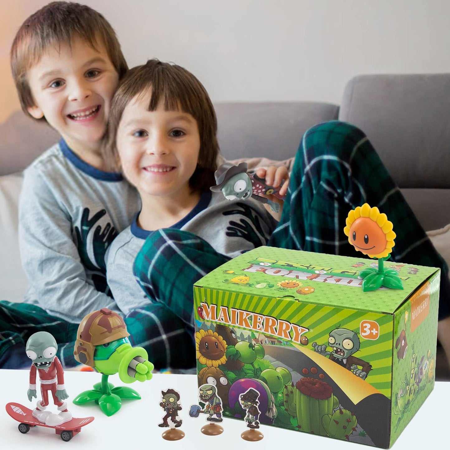 Maikerry PVZ 7pcs Figurines Set with Battlefield Map – PVC Plants Toys for Kids