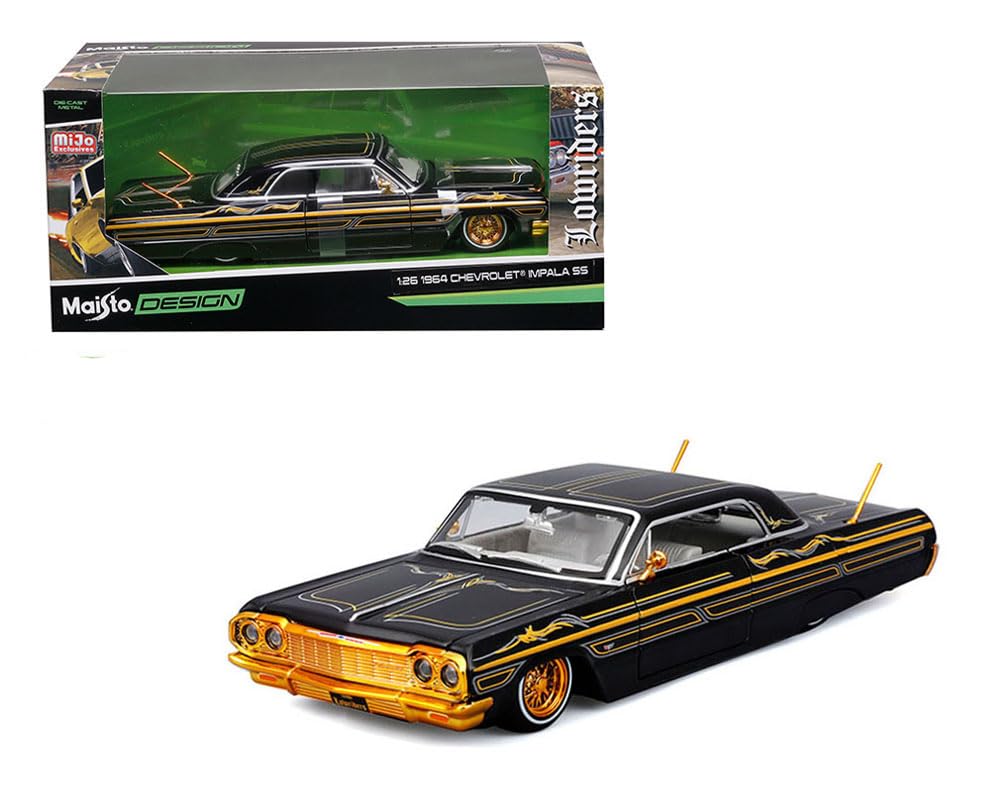 Maisto 32547BK Diecast 1964 Chevy Impala SS Lowrider 1:26 – Black Gold Graphics