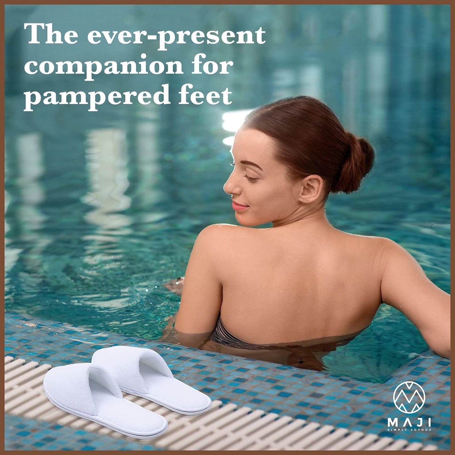 MAJI SIMPLY JOYOUS White Spa Slippers for Women – 6-Pack Guest Slippers, Non-Slip, Closed-Toe, Travel-Friendly