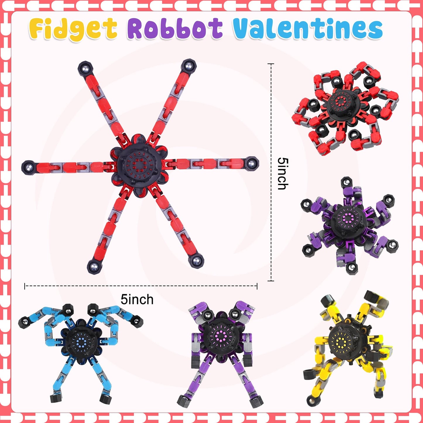 Malhaii 24-Pack Valentines Day Cards with Fidget Spinners for Kids – Classroom Gifts & Party Favors