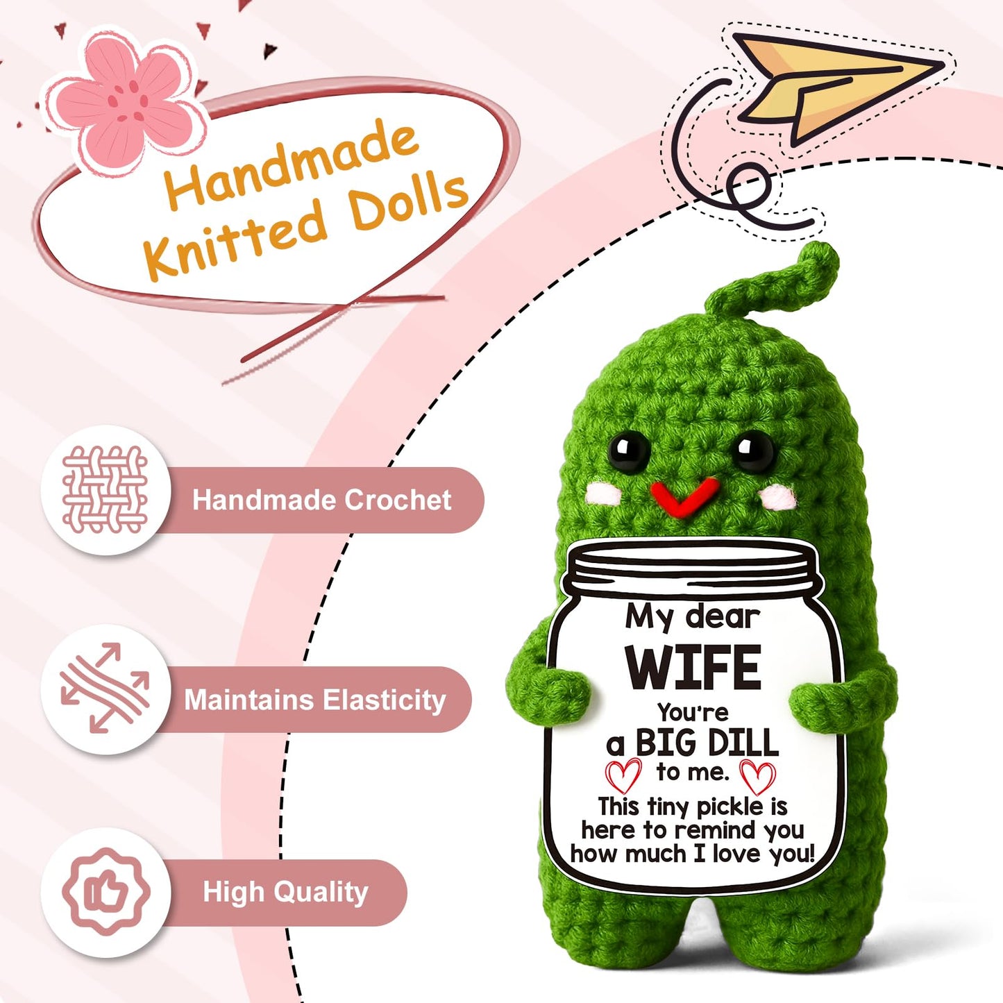 MAMAGIFTREE Valentines Day Gifts for Her - Handmade Crochet Pickle for Wife