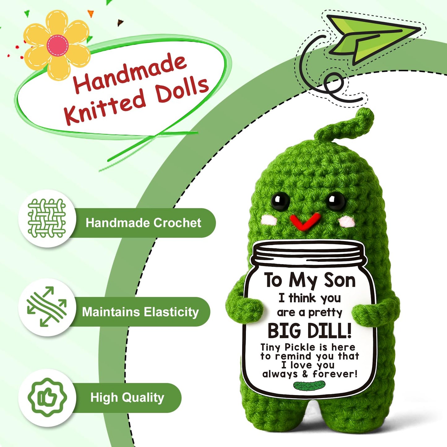 MAMAGIFTREE Crochet Pickle Gift for Son — Funny Valentines & Birthday Gift from Mom & Dad