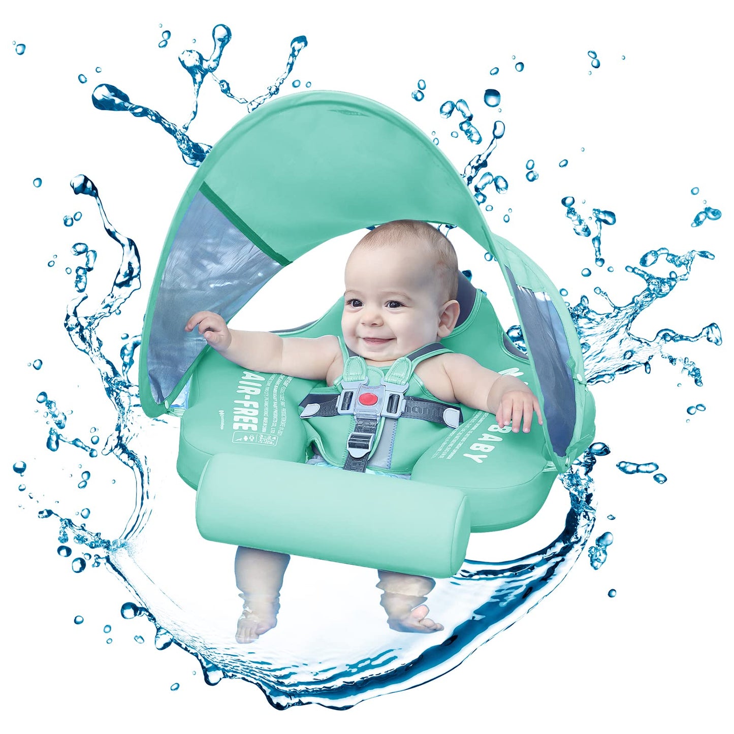 28°C Mambobaby Baby Swim Float with Canopy & Tail – Skin-Friendly, 3-24 Months, Elephant Green