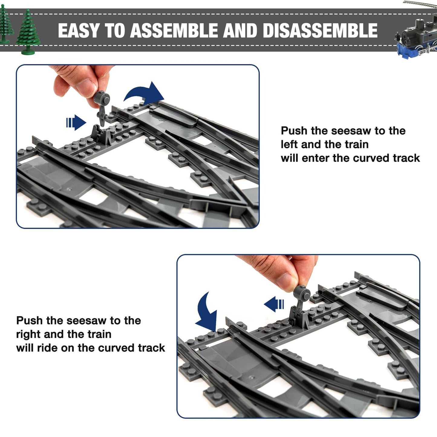 MANNIDOO Classic City Train Tracks – 54-Piece Set with 32 Curved, 20 Straight & 2 Switches | Compatible with Major Brands