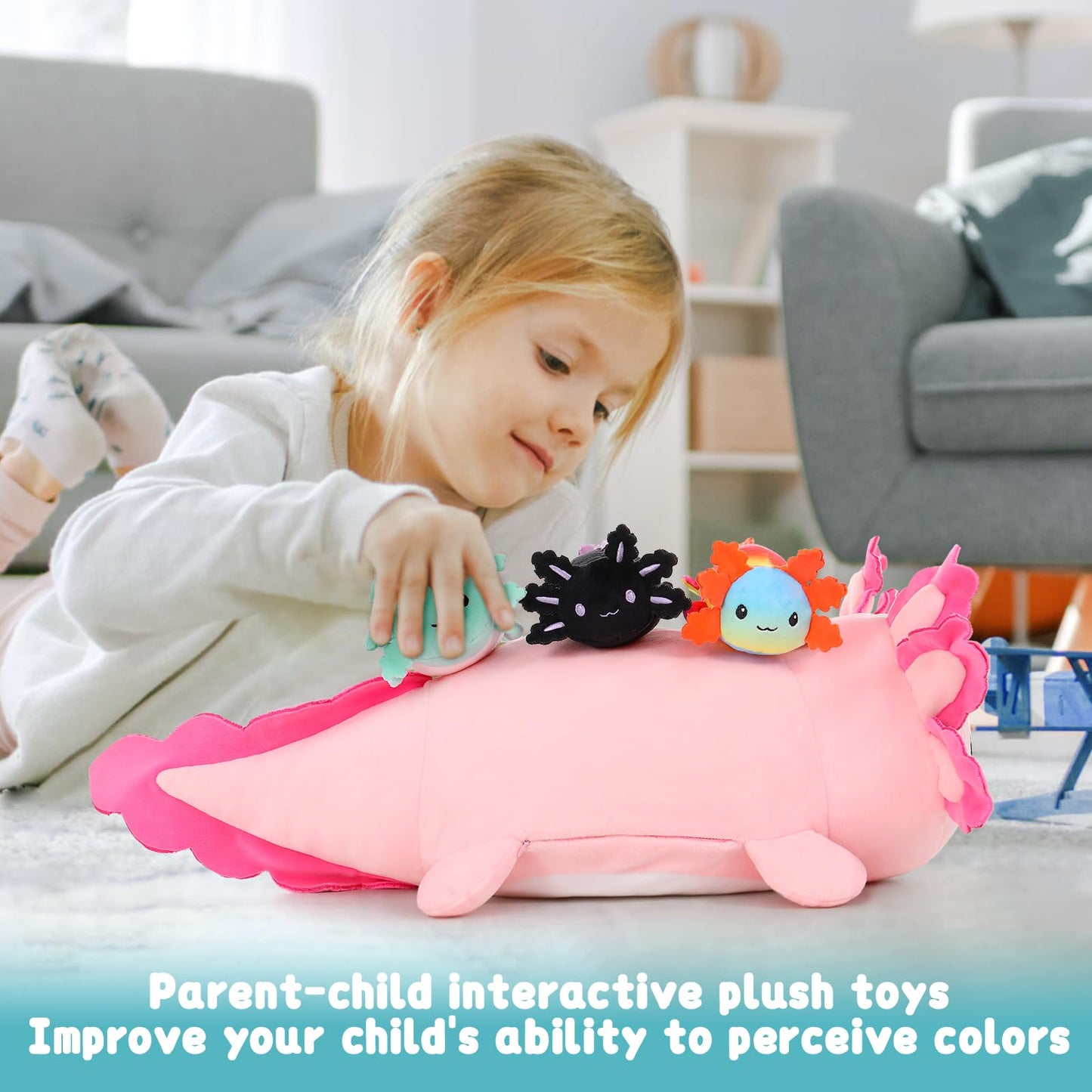 MaoGoLan Giant Axolotl Plush with 3 Babies Inside – 23.5-Inch Large Squishy Plush and Pillow