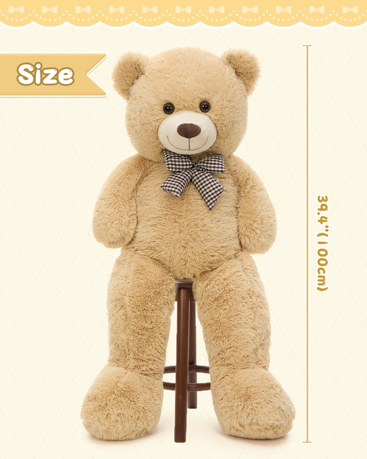 MaoGoLan Giant Teddy Bear Plush Toy - 39-Inch Ultra-Soft Tan Bear for Gifts, Baby Showers & Valentines Day
