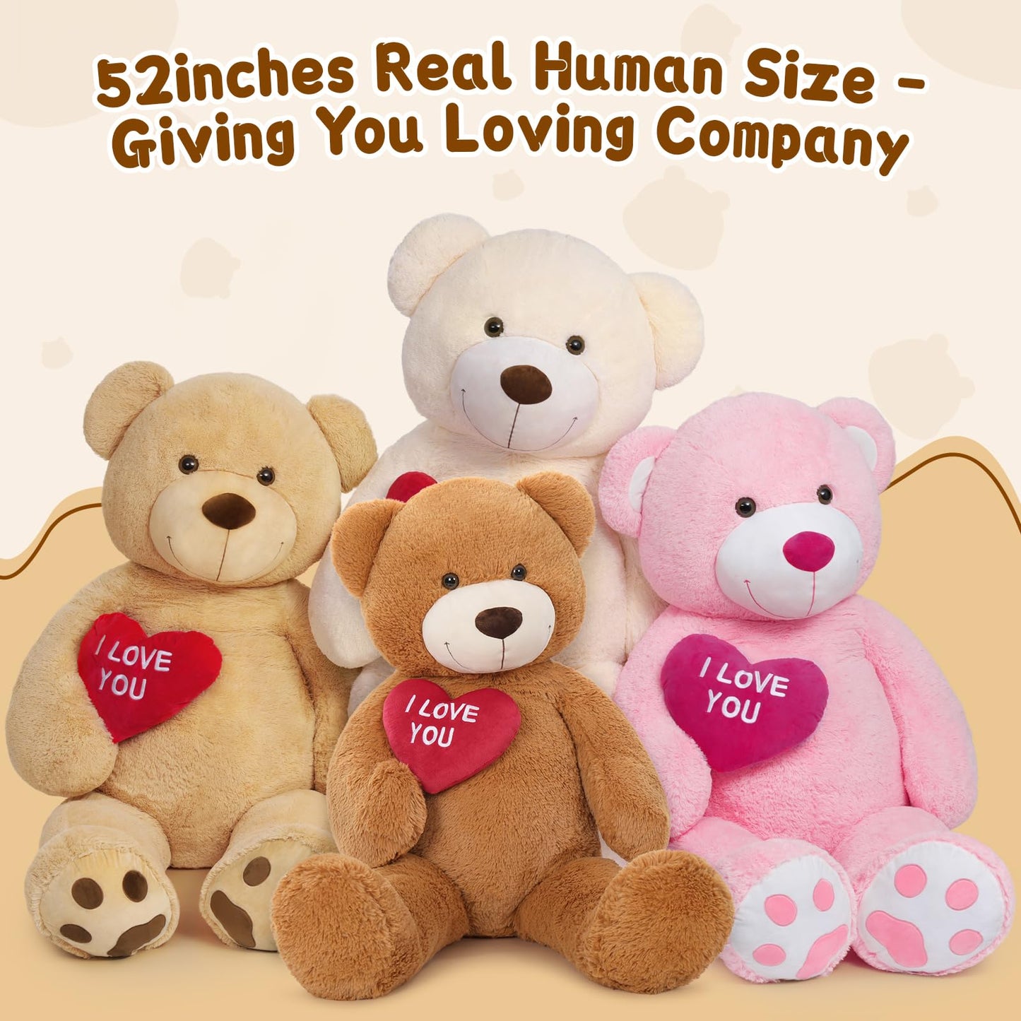 MaoGoLan Big Teddy Bear 4.3ft - I Love You Red Heart Giant Plush Toy