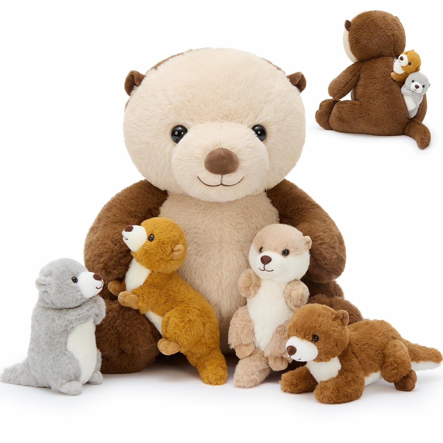 MaoGoLan 5pc Otter Plush Family – Mama & Babies (14.5 inch)