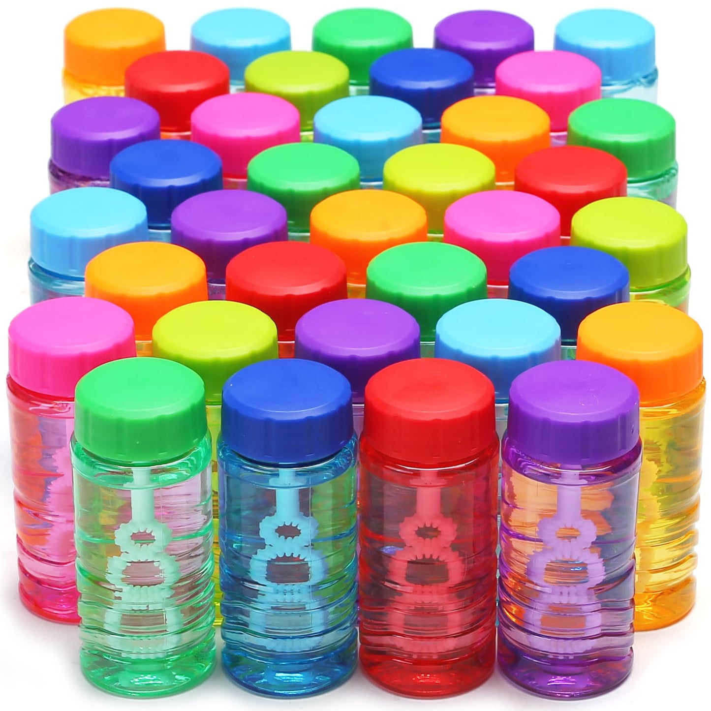 Mapixo 48-Pack Neon Bubble Bottles with Wand-Cap (8 Colors) – Party Favors