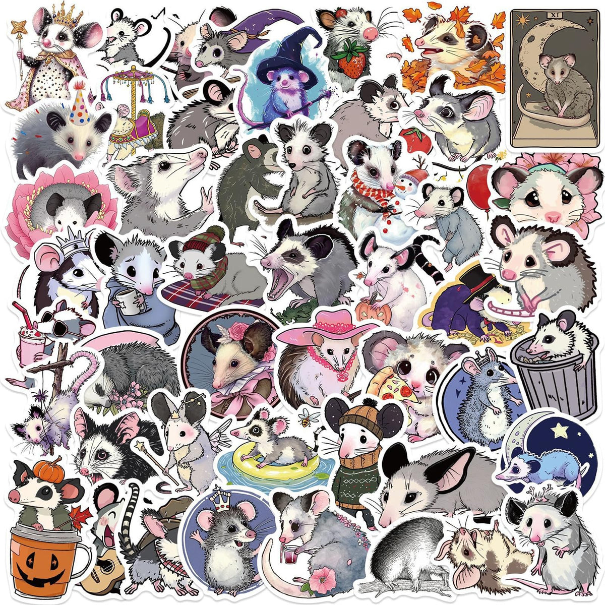 MAQIYI 50Pcs Possum Stickers – Waterproof Vinyl Decals for Laptops, Water Bottles & More