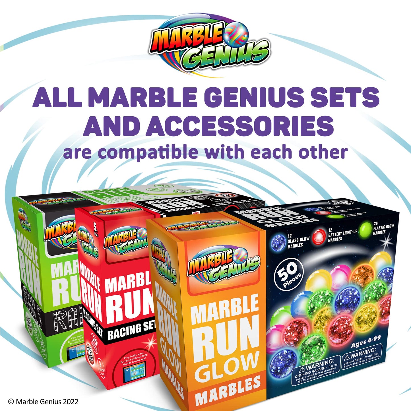 Marble Genius Glow in the Dark Marbles – 50 Pieces, Multicolor LED Orbs