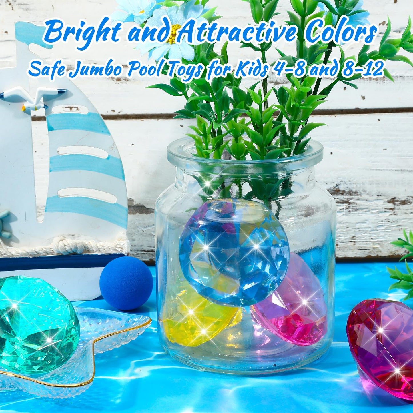 MARFOREVER Extra Large Diving Gems Pool Toys – 60mm Pastel Diamond Gems Set for Summer Fun