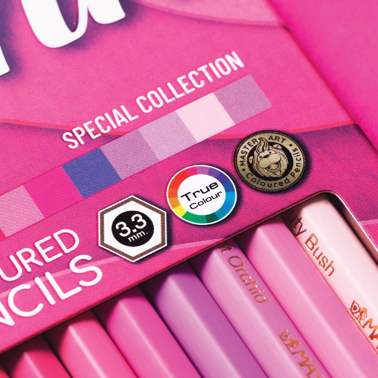 MASTERART Pink Collection: 12-Color Colored Pencils – Pre-Sharpened, Extra-Smooth, Hexagonal Grip