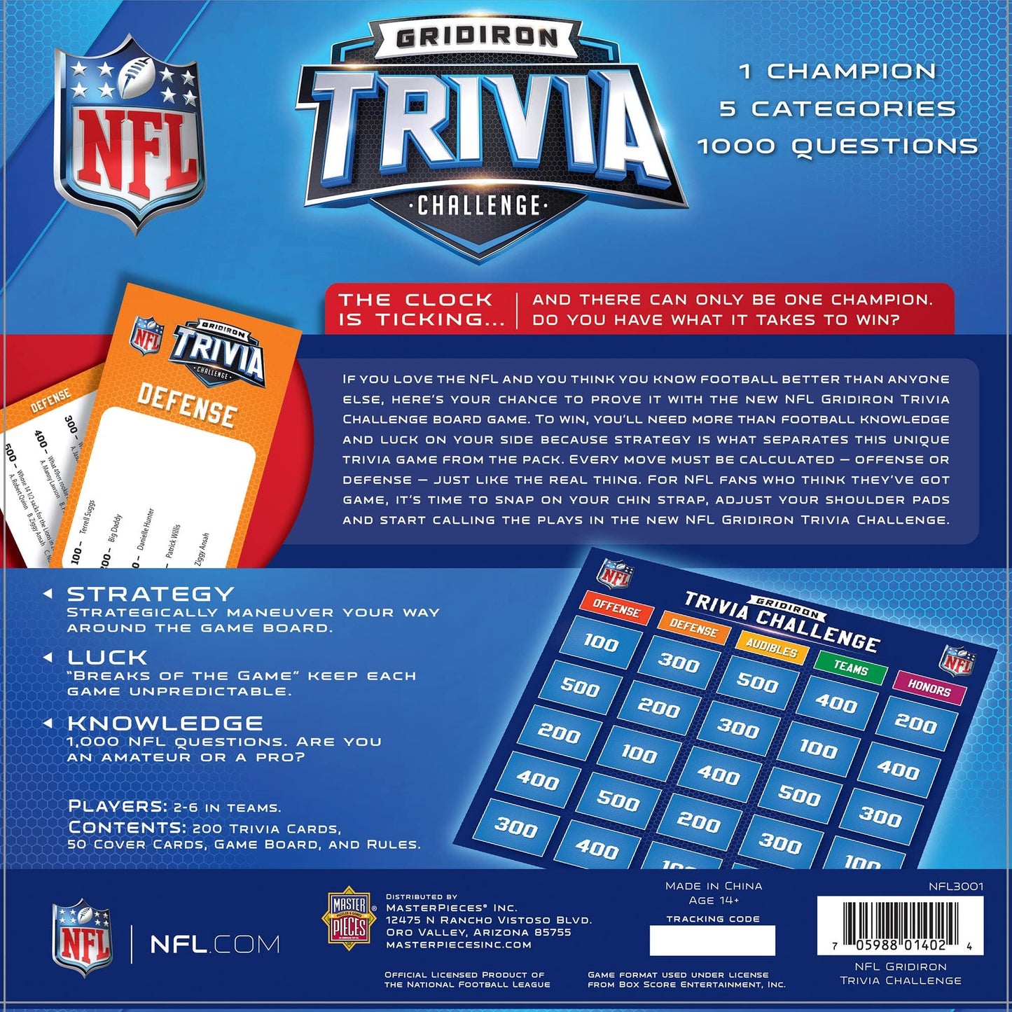 Masterpieces NFL Gridiron Trivia Challenge Board Edition – Official NFL Trivia Game with 1000 Questions