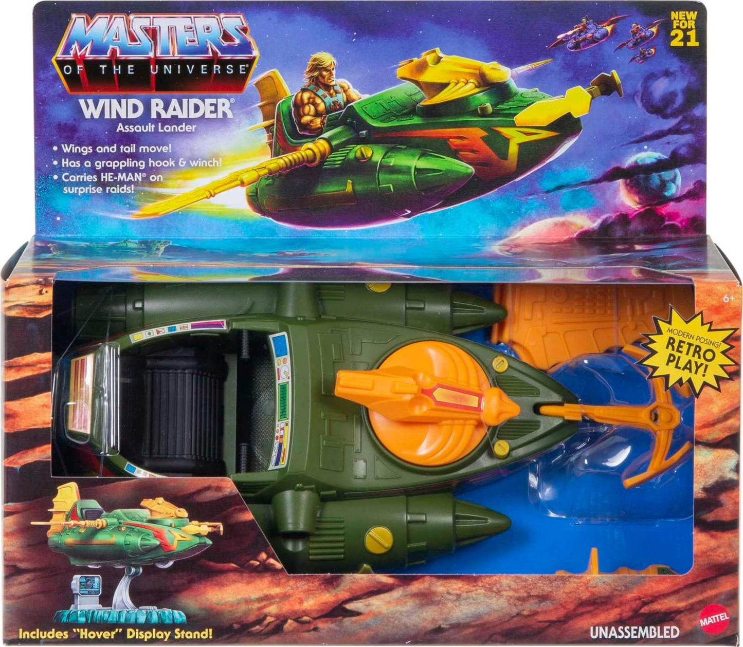 Masters of the Universe Origins Wind Raider Vehicle – Tow Hook, Retractable Cable & Hover Stand