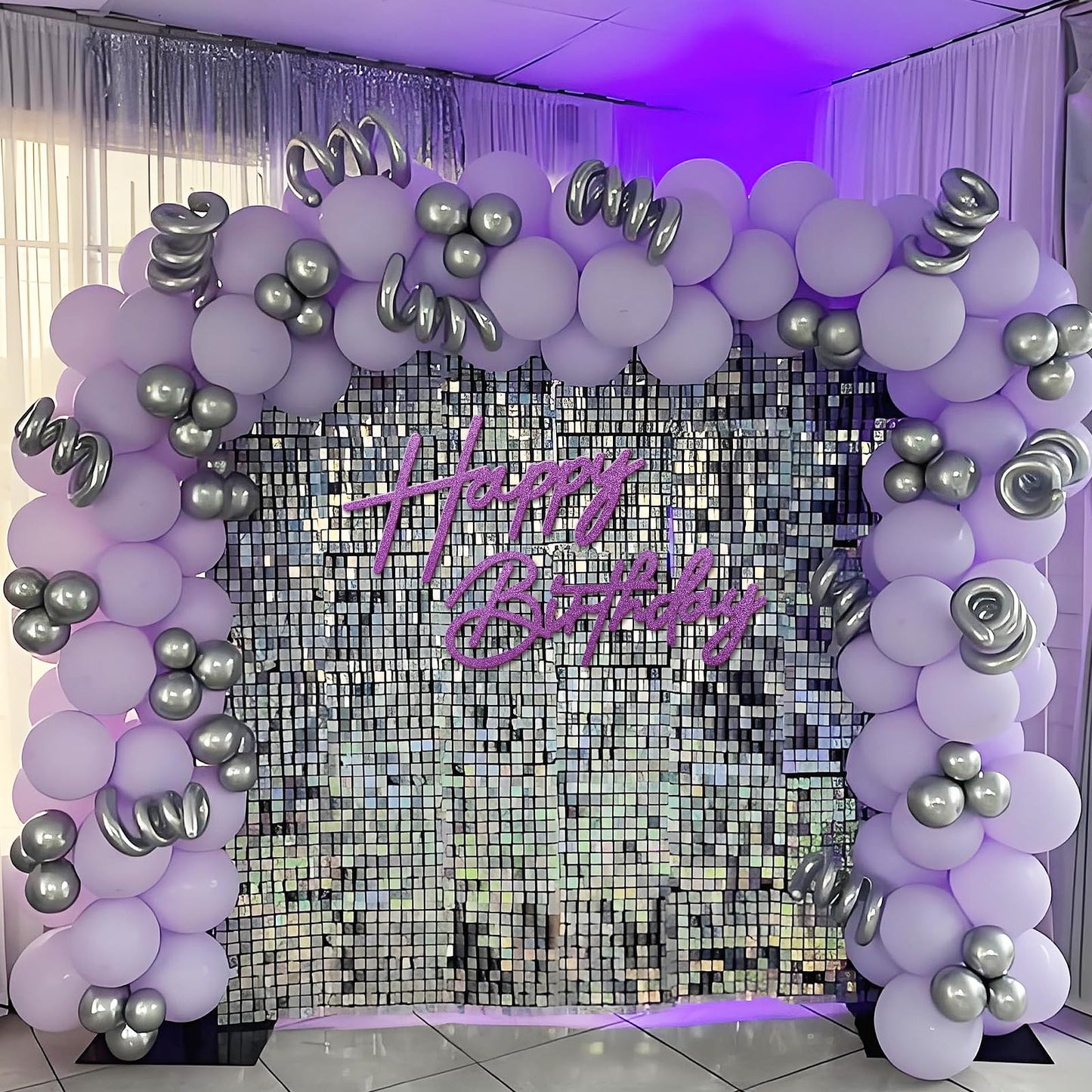 MASTRON Happy Birthday Sign for Backdrop - Glitter Purple Felt Letters for Balloon Arch Decor